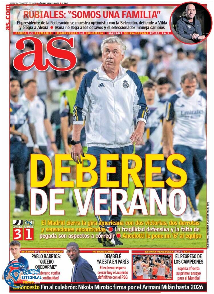 روزنامه  ورزشی آ اس جمعه 13 مرداد 1402 