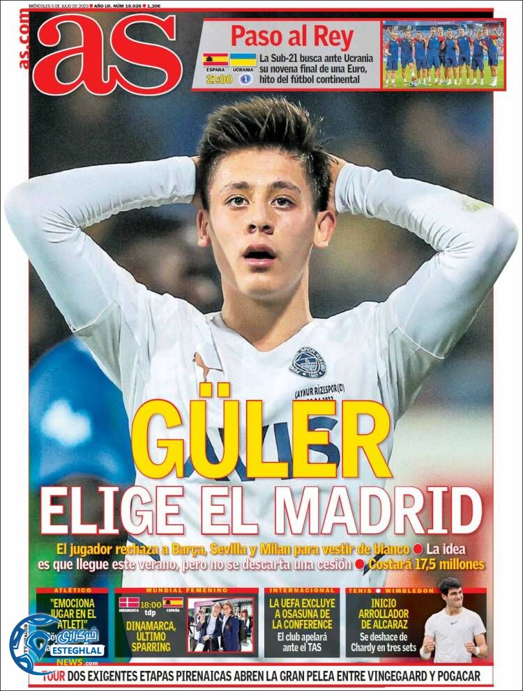 روزنامه ورزشی آ اس چهارشنبه 14 تیر 1402 