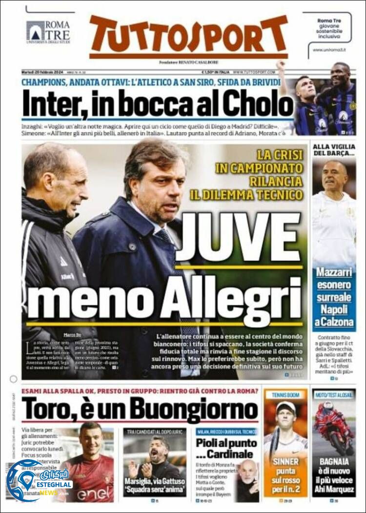 روزنامه ورزشی توتو اسپورت سه شنبه 1 اسفند 1402