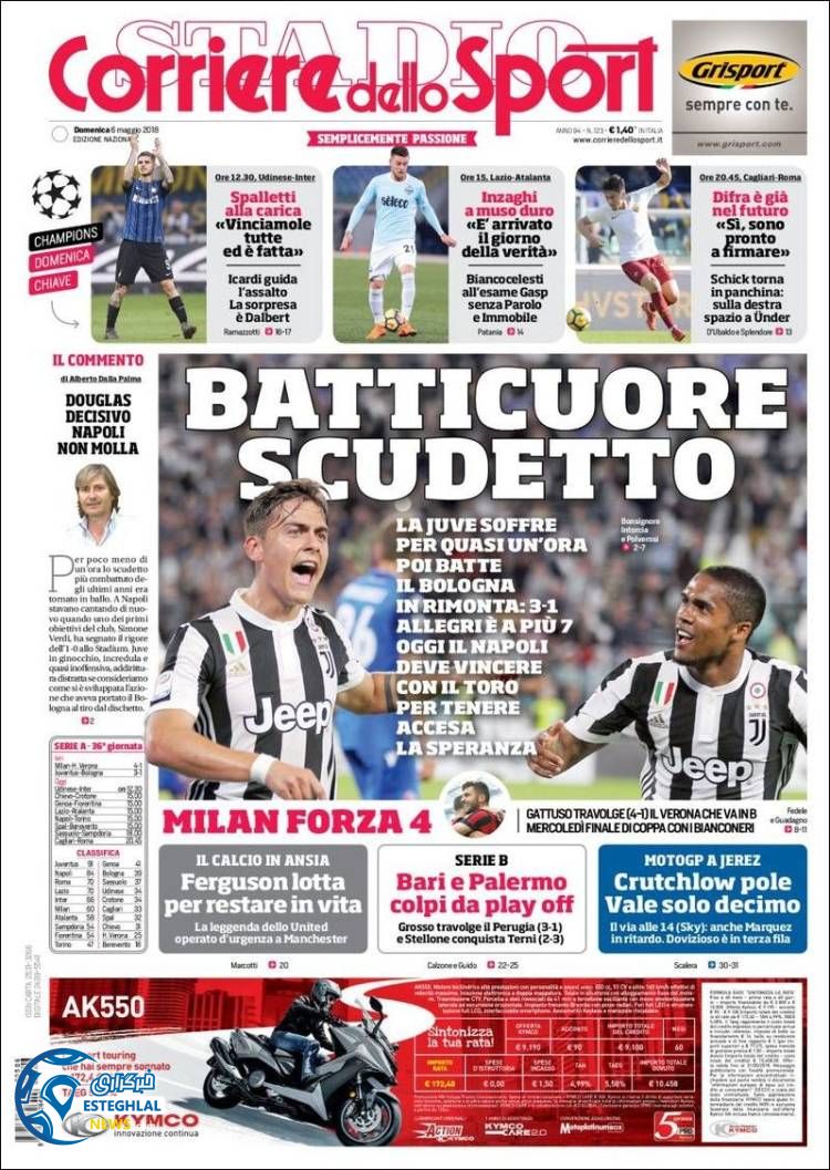 روزنامه کوریره دلو اسپورت یکشنبه 16 اردیبهشت 1397