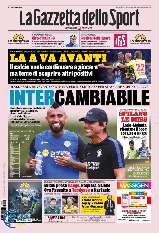 روزنامه ورزشی گاتزتا دلو اسپورت چهارشنبه 9 مهر 1399