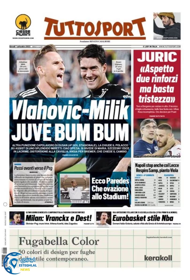 روزنامه ورزشی توتو اسپورت پنجشنبه 10 شهریور 1401