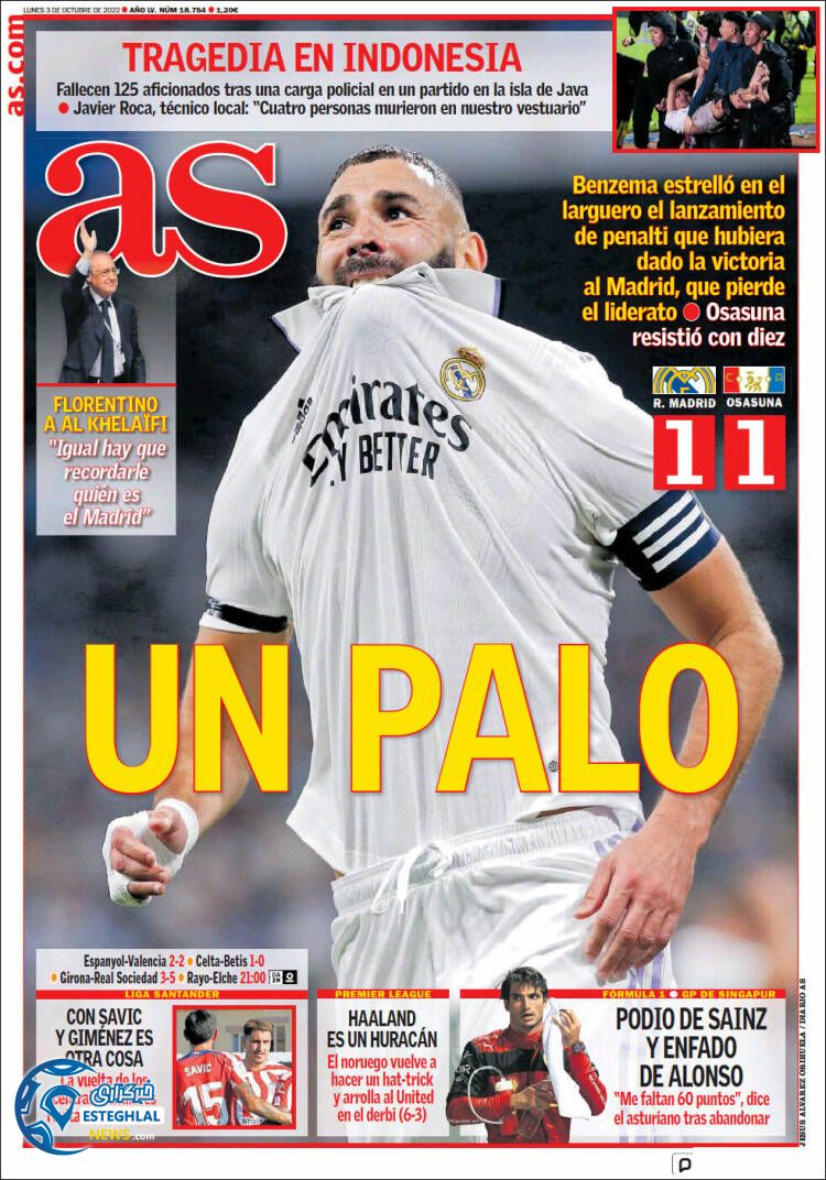 روزنامه ورزشی آ اس دوشنبه 11 مهر 1401 