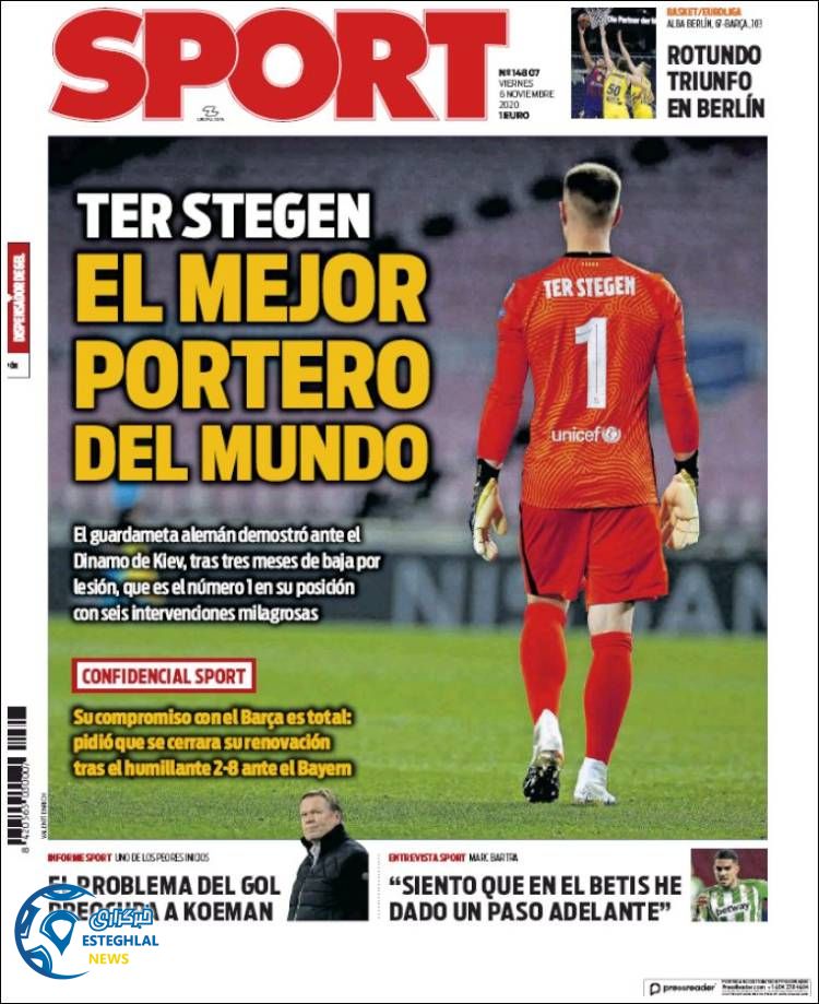 روزنامه ورزشی اسپورت جمعه 16 آبان 1399