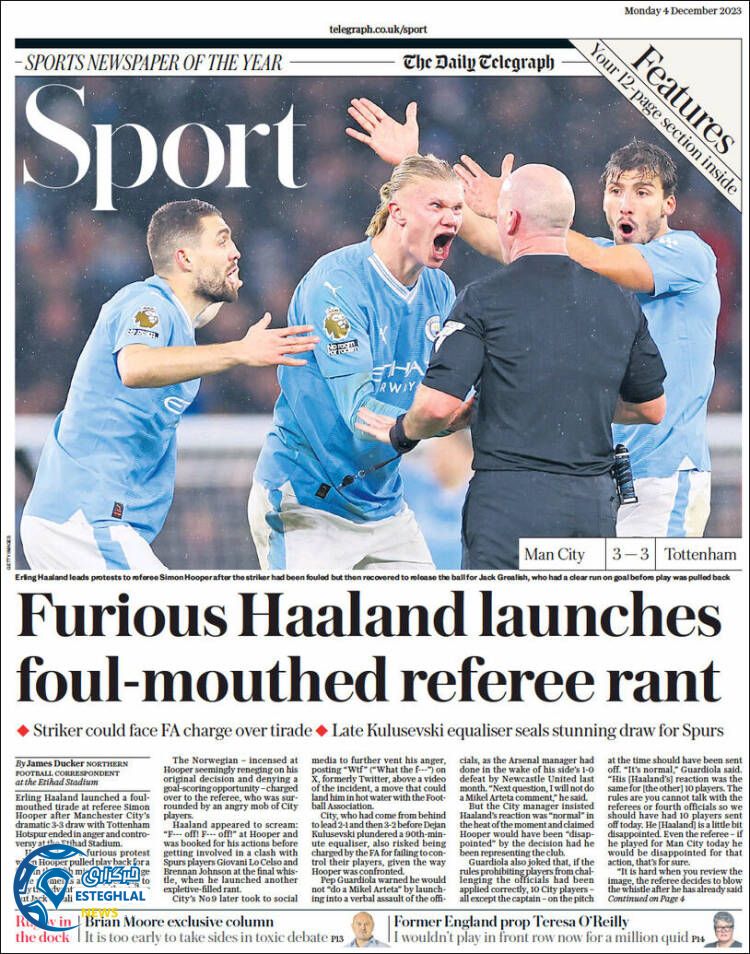 روزنامه ورزشی تلگراف اسپورت دوشنبه 13 آذر 1402 