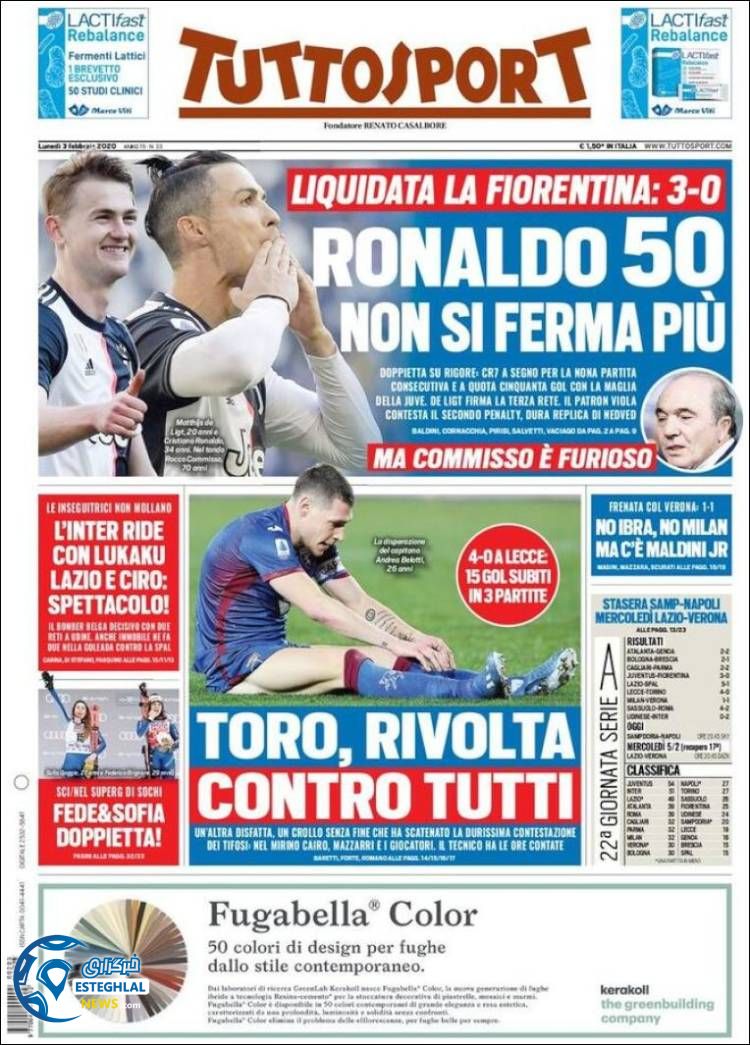 روزنامه ورزشی توتو اسپورت دوشنبه 14 بهمن 1398