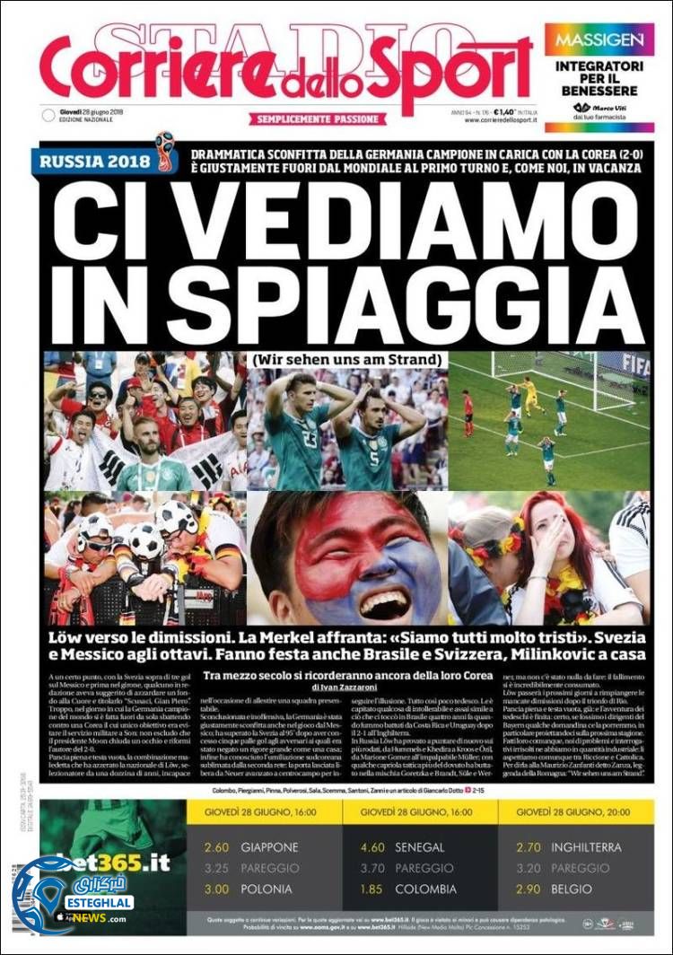 روزنامه ورزشی کوریره دلو اسپورت پنجشنبه 7 تیر 1397