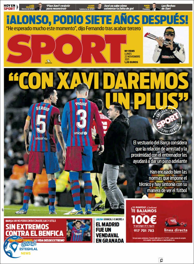 روزنامه ورزشی اسپورت دوشنبه 1 آذر 1400