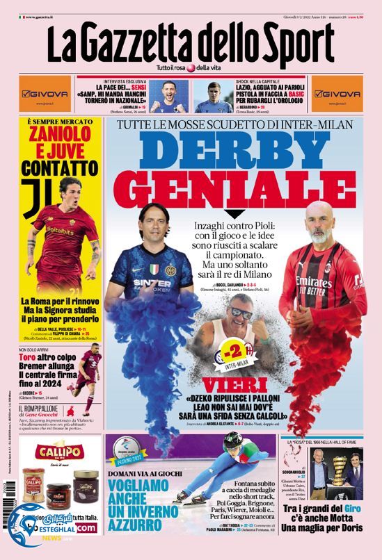 روزنامه ورزشی گاتزتا دلو اسپورت پنجشنبه 14 بهمن 1400