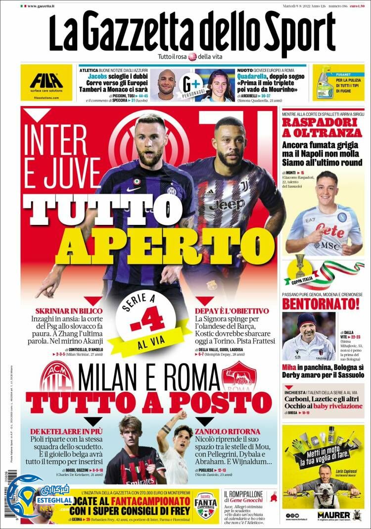 روزنامه گازتا دلو اسپورت سه شنبه 18 مرداد 1401 