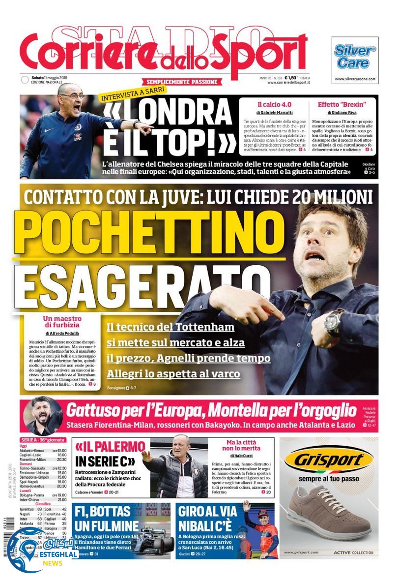 روزنامه ورزشی کوریره دلو اسپورت شنبه 21 اردیبهشت 1398