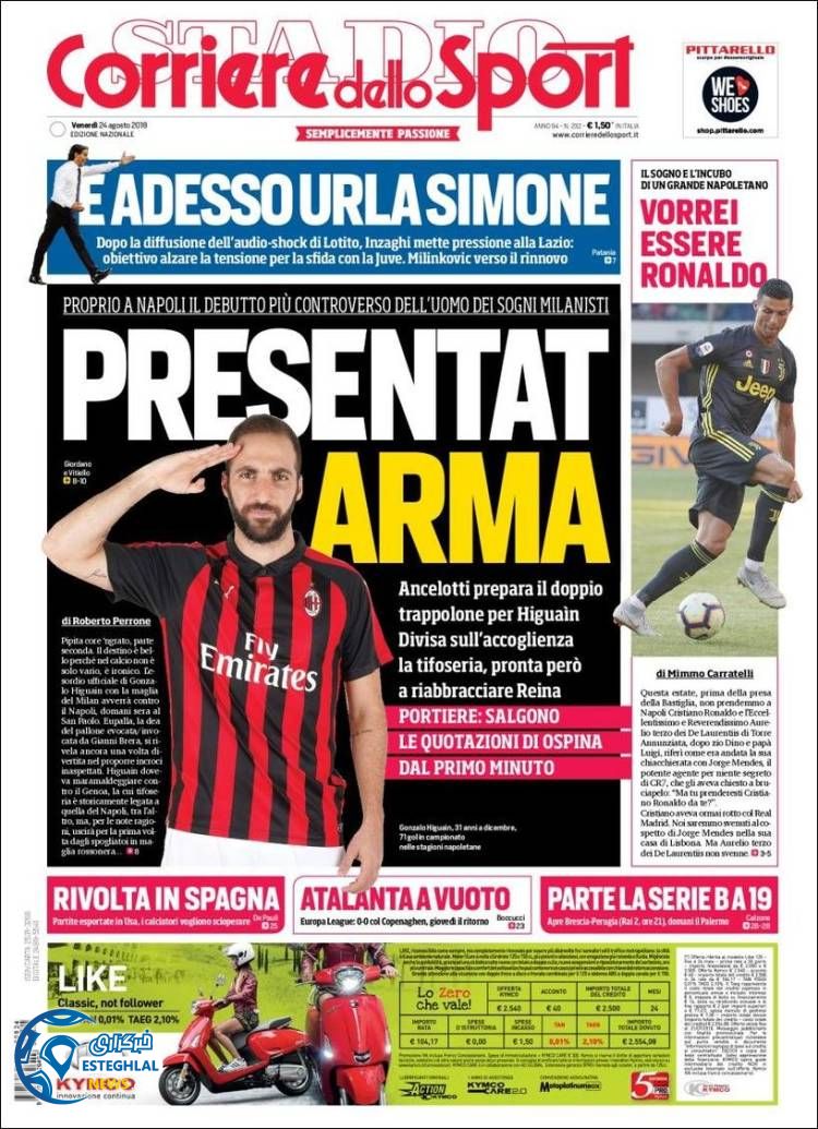 روزنامه  ورزشی کوریره دلو اسپورت جمعه 2 شهریور 1397