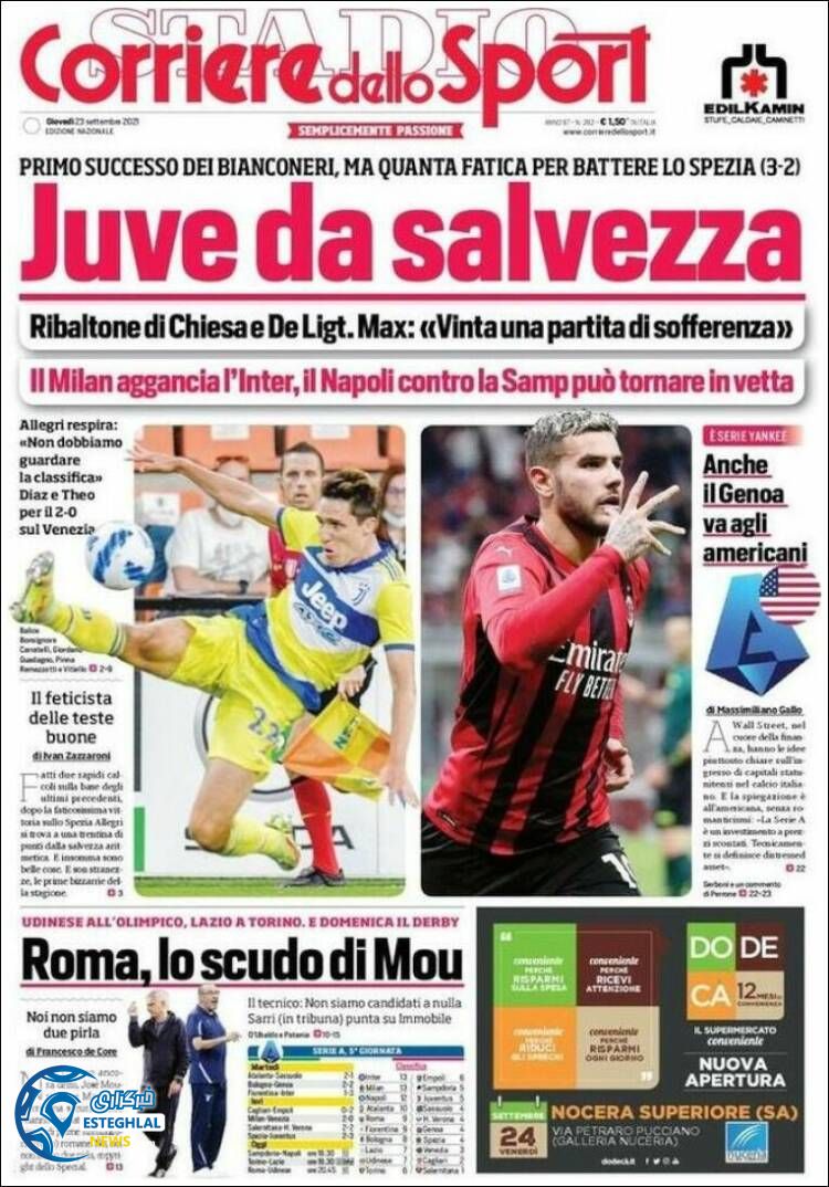 روزنامه ورزشی کوریره دلو اسپورت پنجشنبه 1 مهر 1400