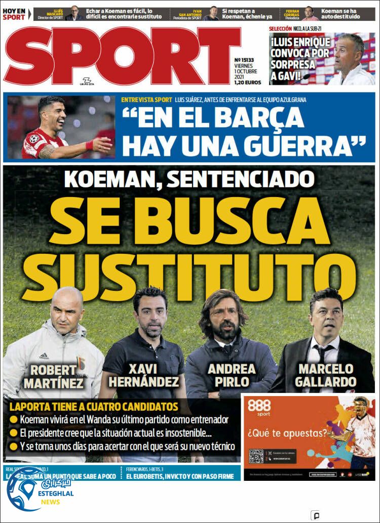 روزنامه ورزشی اسپورت جمعه 9 مهر 1400