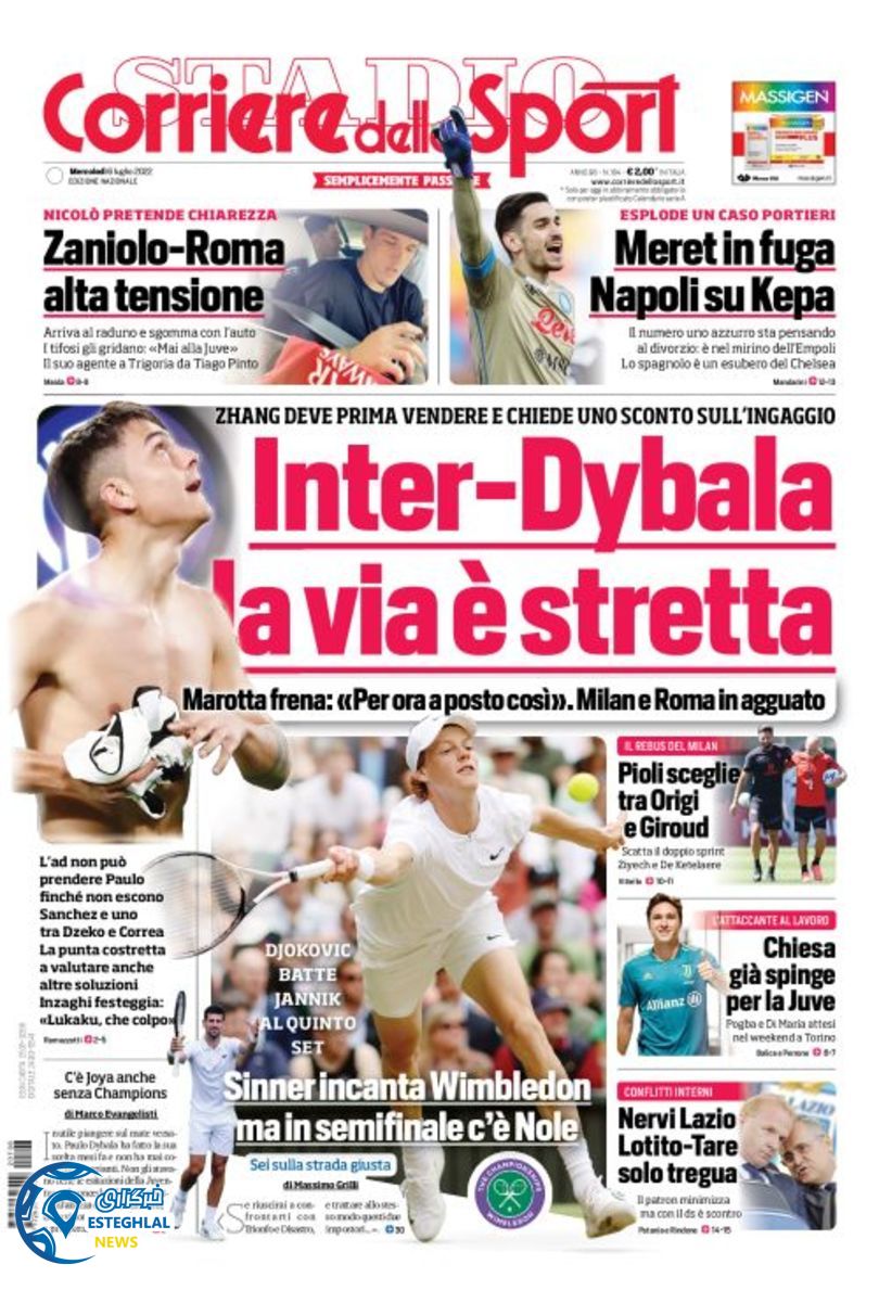 روزنامه ورزشی کوریره دلو اسپورت چهارشنبه 15 تیر 1401