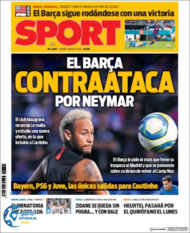 روزنامه ورزشی اسپورت جمعه 18 مرداد 1398