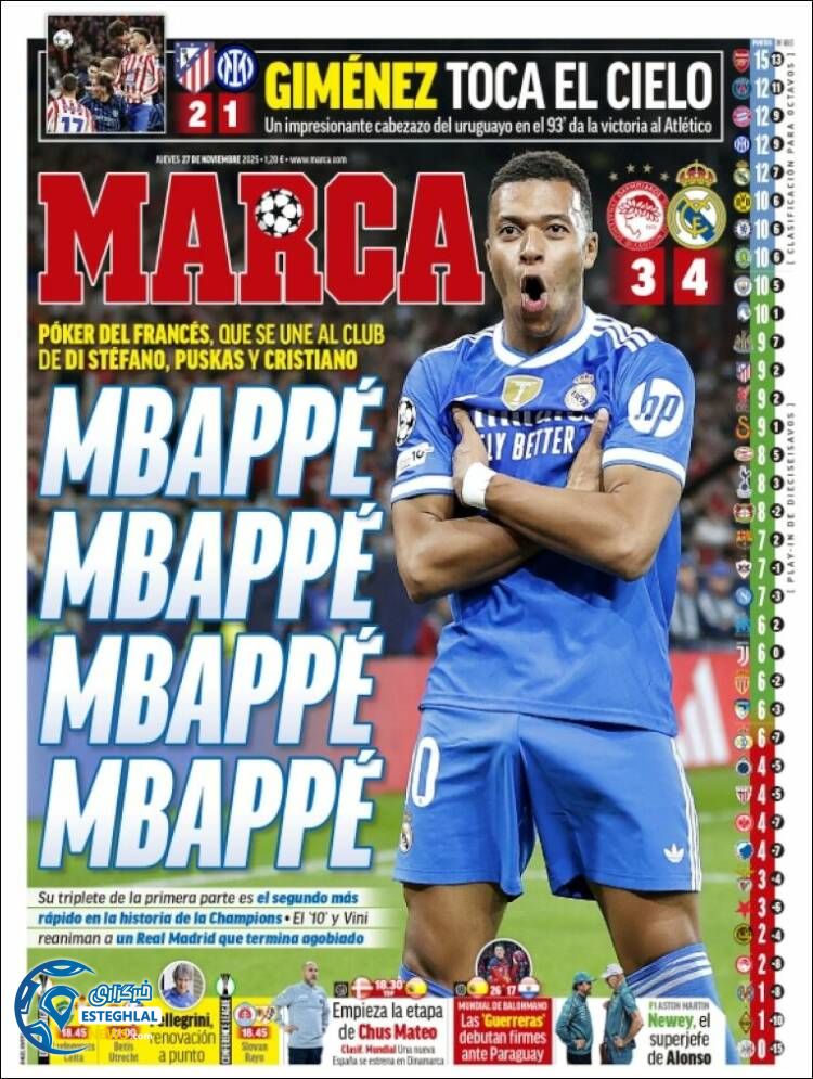 روزنامه  ورزشی مارکا  پنجشنبه 6 آذر 1404 