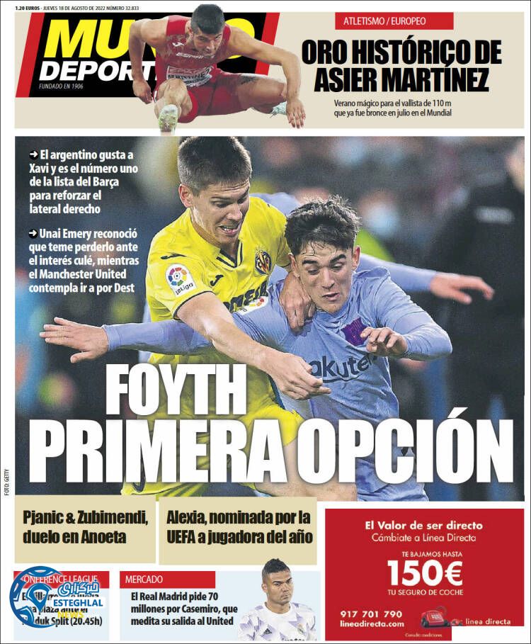 روزنامه ورزشی موندو دپورتیوو پنجشنبه 27 مرداد 1401