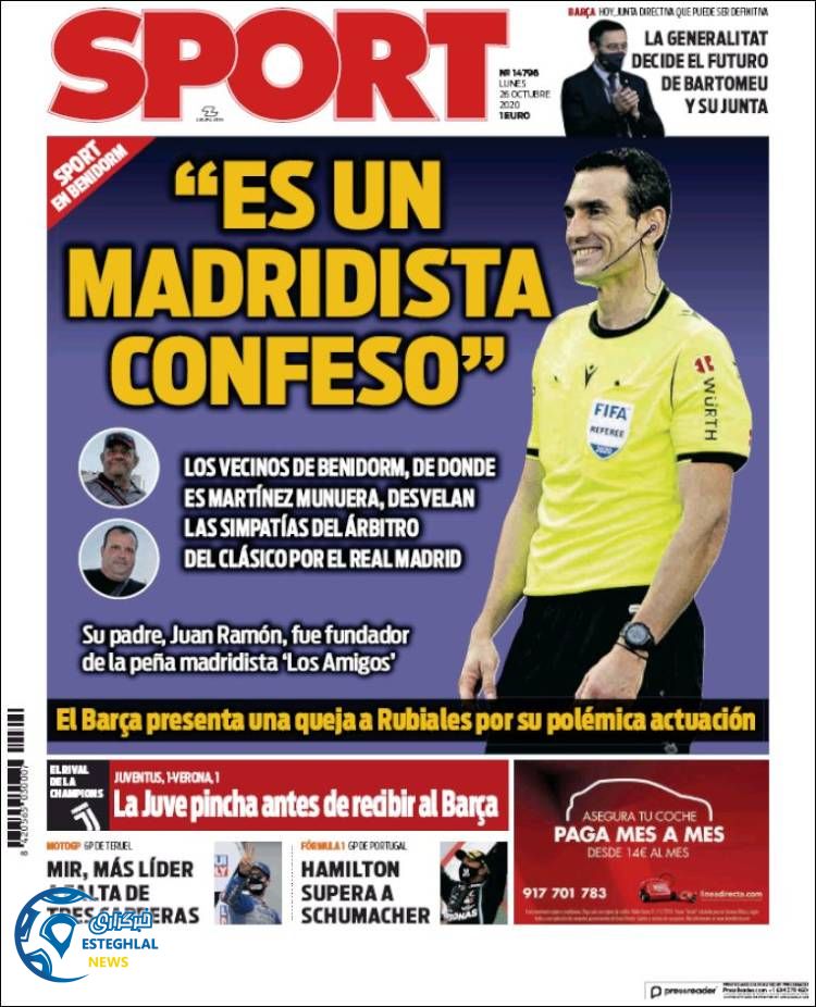 روزنامه ورزشی اسپورت دوشنبه 5 آبان 1399