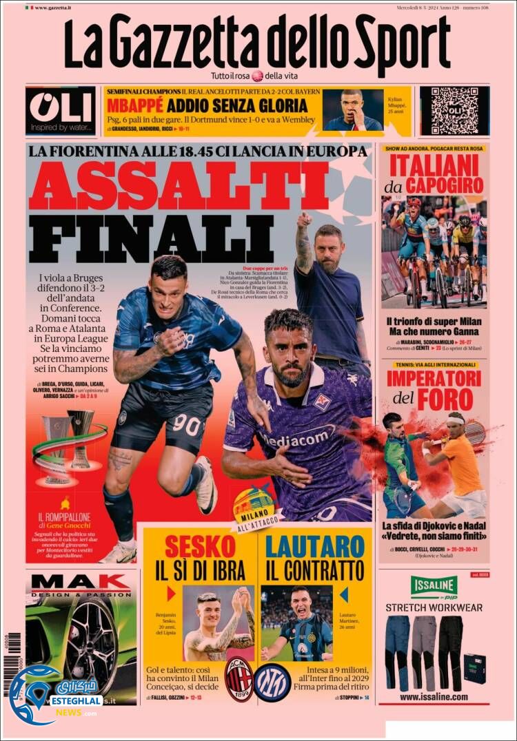 روزنامه ورزشی گاتزتا دلو اسپورت چهارشنبه 19 اردیبهشت 1403 