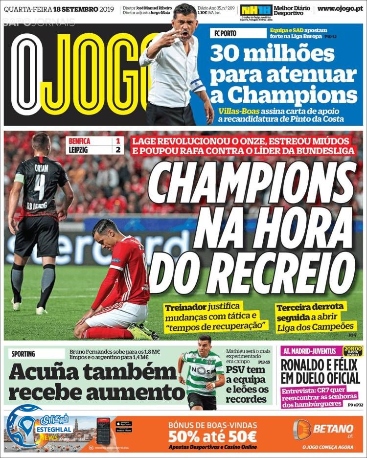 روزنامه ورزشی جوگو چهارشنبه 27 شهریور 1398