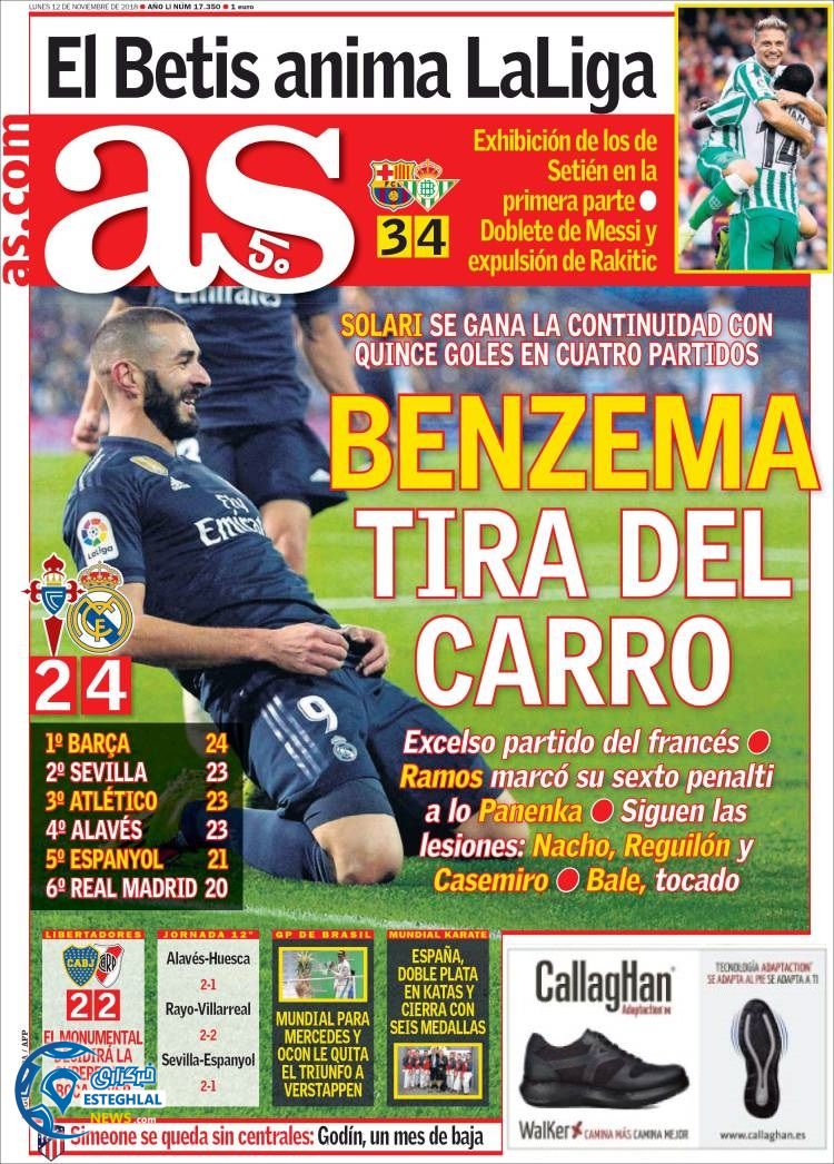 روزنامه ورزشی آ اس دوشنبه 21 آبان 1397