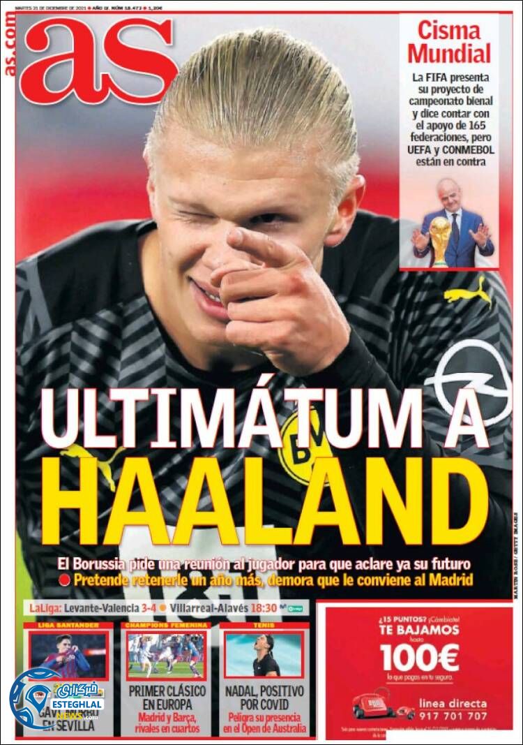 روزنامه ورزشی آ اس سه شنبه 30 آذر 1400