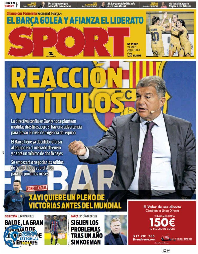 روزنامه ورزشی اسپورت جمعه 6 آبان 1401 