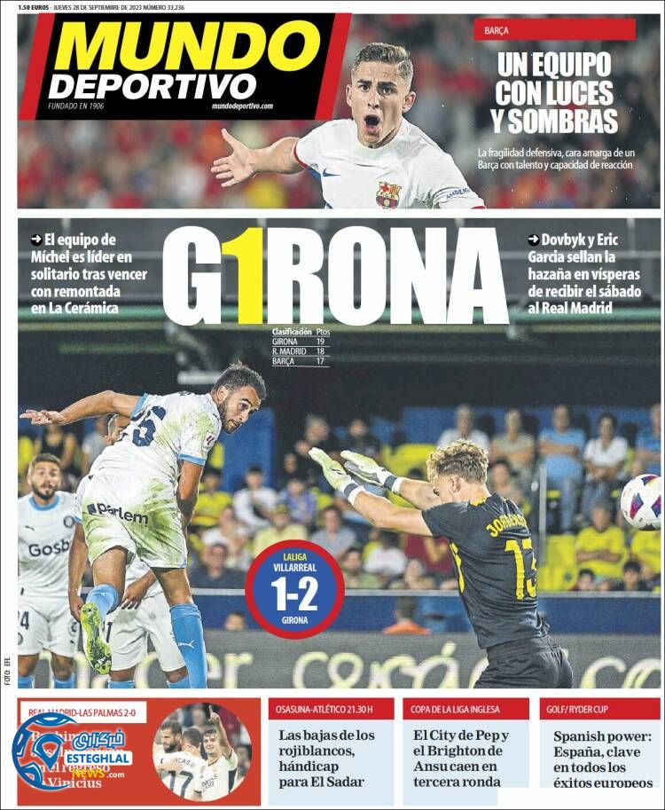 روزنامه ورزشی موندو دپورتیوو پنجشنبه 6 مهر 1402