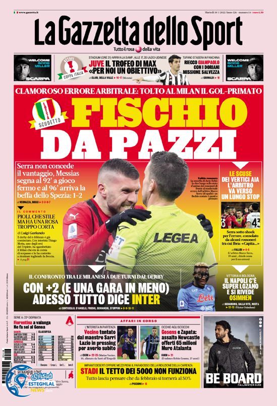 روزنامه ورزشی گاتزتا دلو اسپورت سه شنبه 28 دی 1400