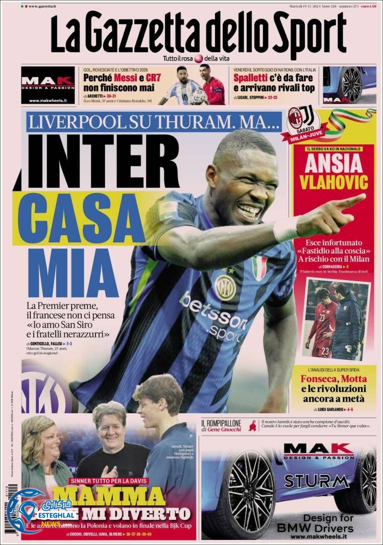 روزنامه ورزشی  گاتزتا دلو اسپورت سه شنبه 29 آبان 1403 