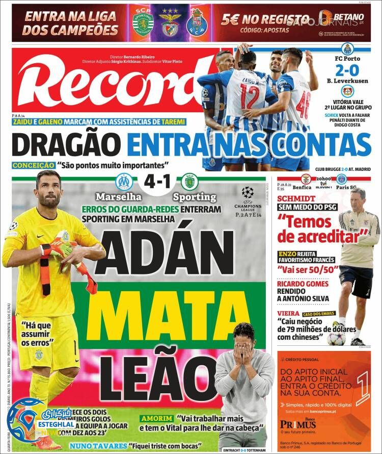 روزنامه ورزشی رکورد چهارشنبه 13 مهر 1401 