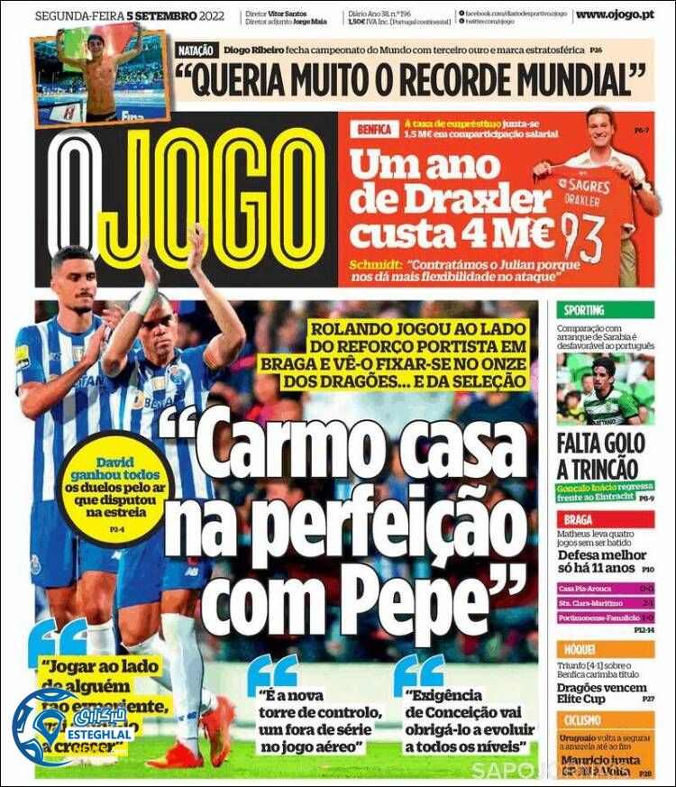 روزنامه ورزشی اوجوگو دوشنبه 14 شهریور 1401 