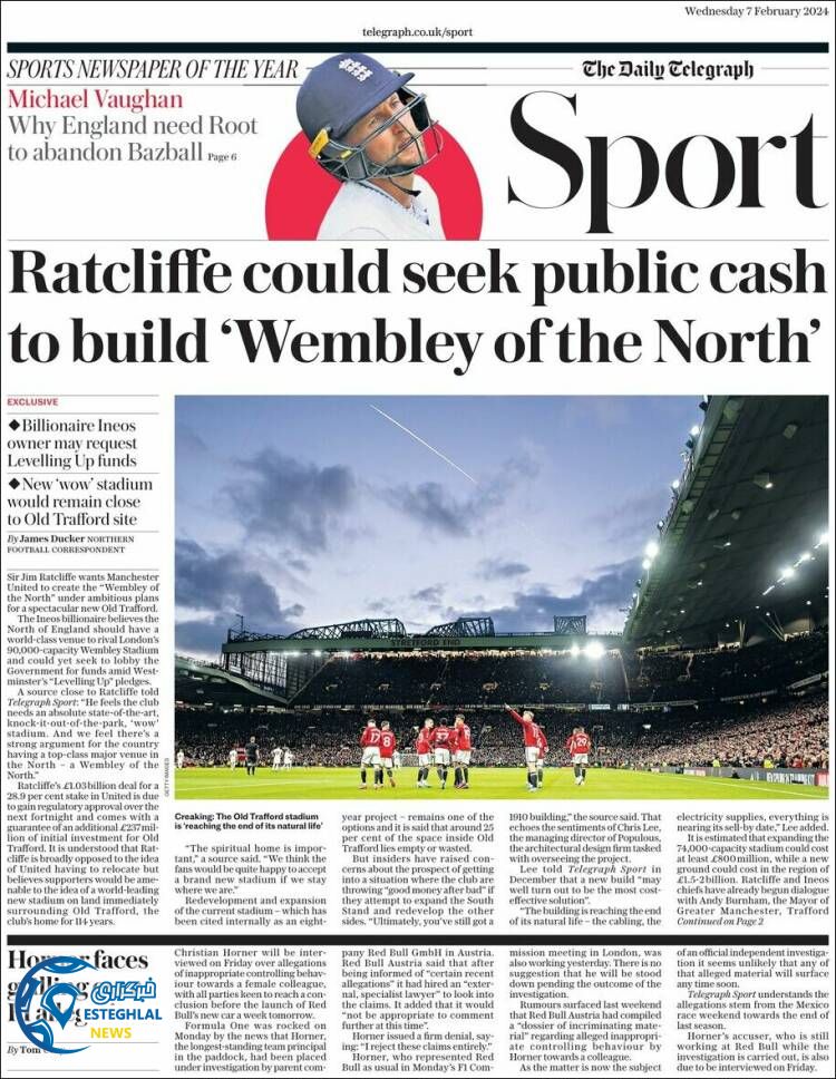 روزنامه ورزشی تلگراف اسپورت چهارشنبه 18 بهمن 1402 