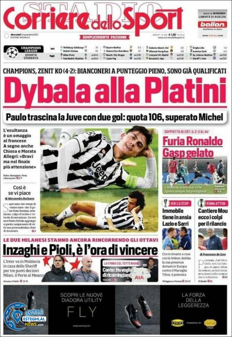 روزنامه ورزشی کوریره دلو اسپورت چهارشنبه 12 آبان 1400