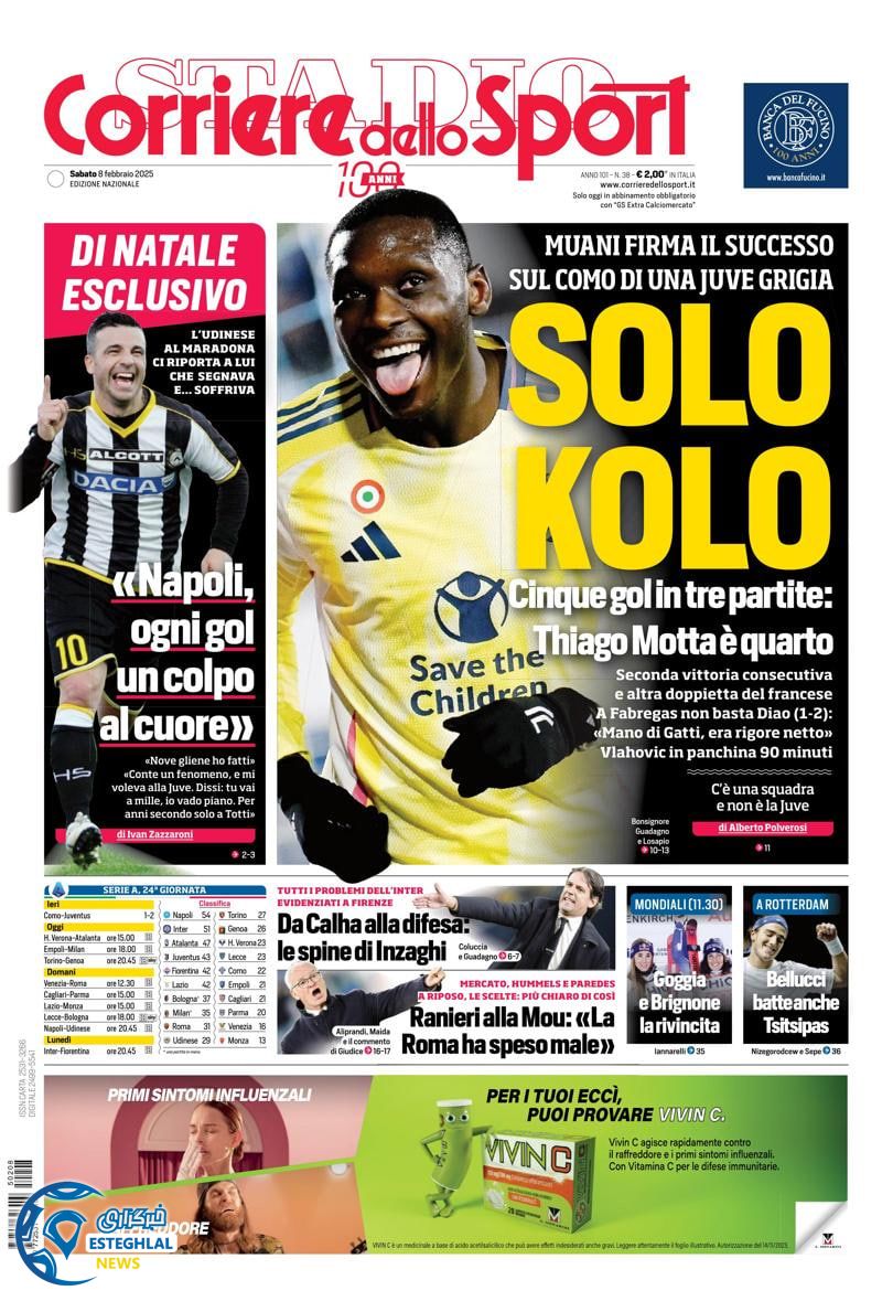 روزنامه ورزشی کوریره دلو اسپورت شنبه 20 بهمن 1403 