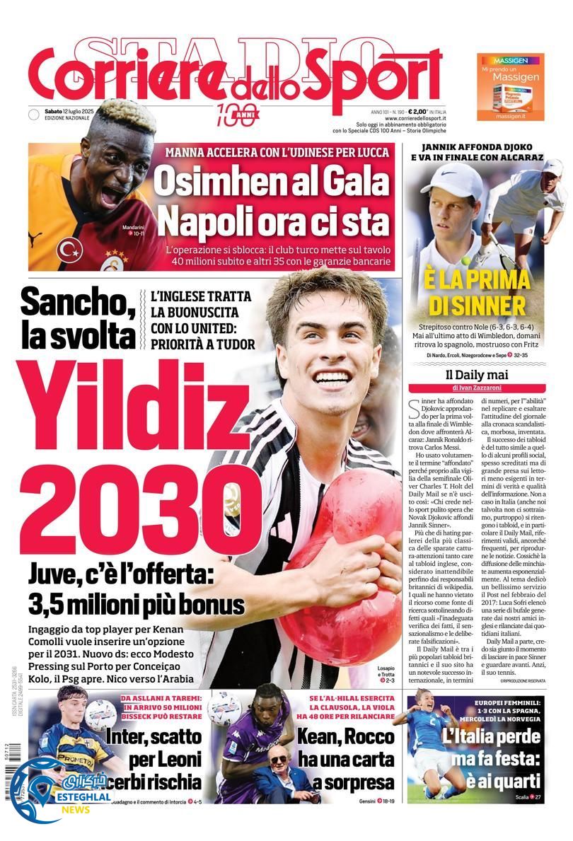 روزنامه ورزشی کوریره دلو اسپورت شنبه 21 تیر 1404  