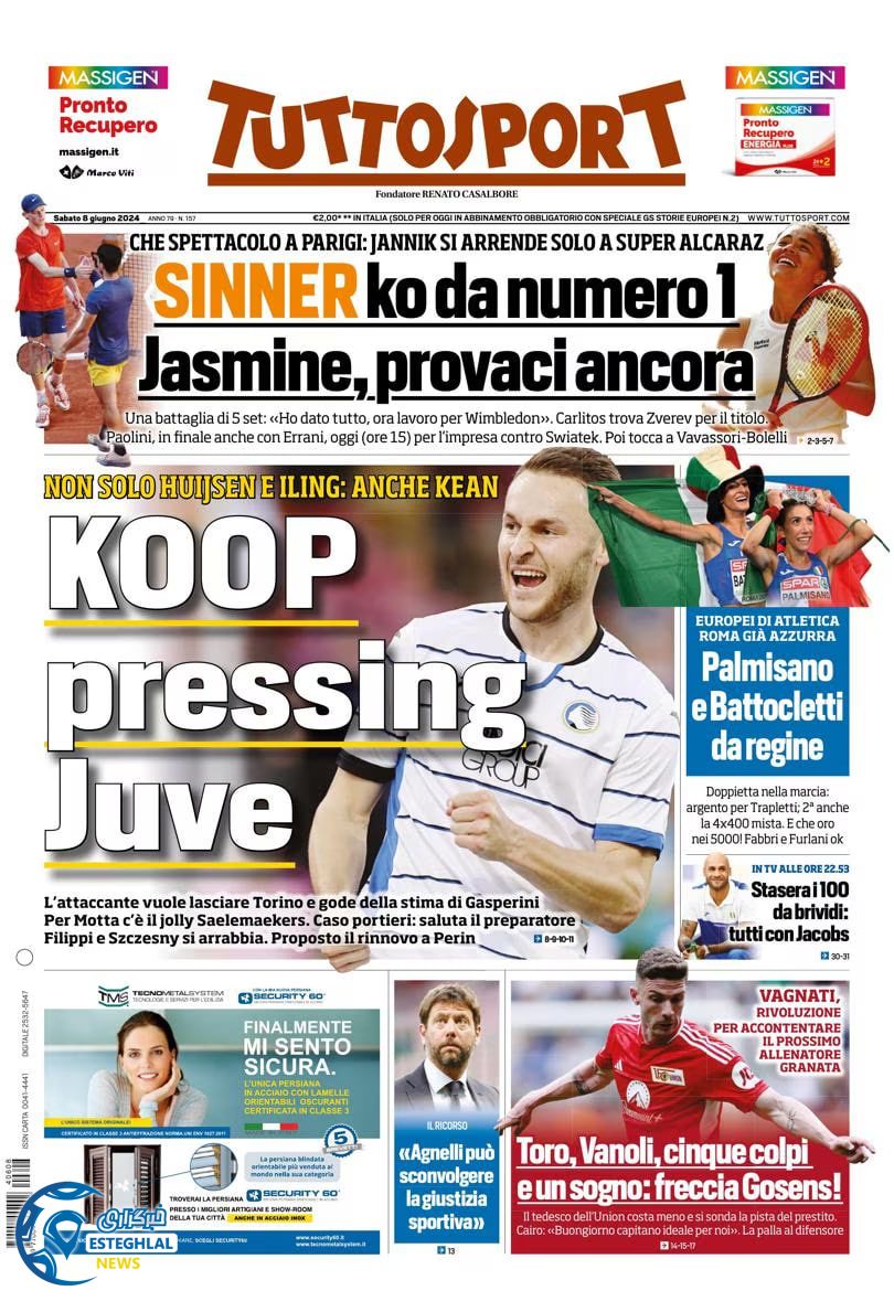 روزنامه  ورزشی توتو اسپورت شنبه 19 خرداد 1403 