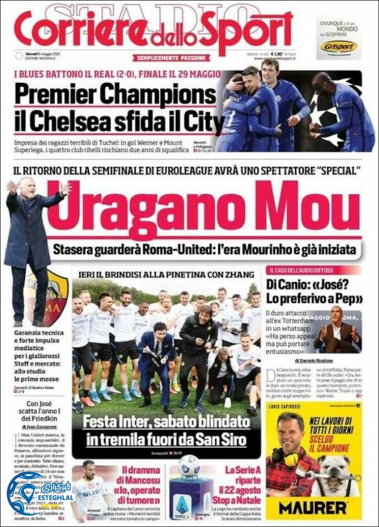 روزنامه ورزشی کوریره دلو اسپورت پنجشنبه 16 اردیبهشت 1400