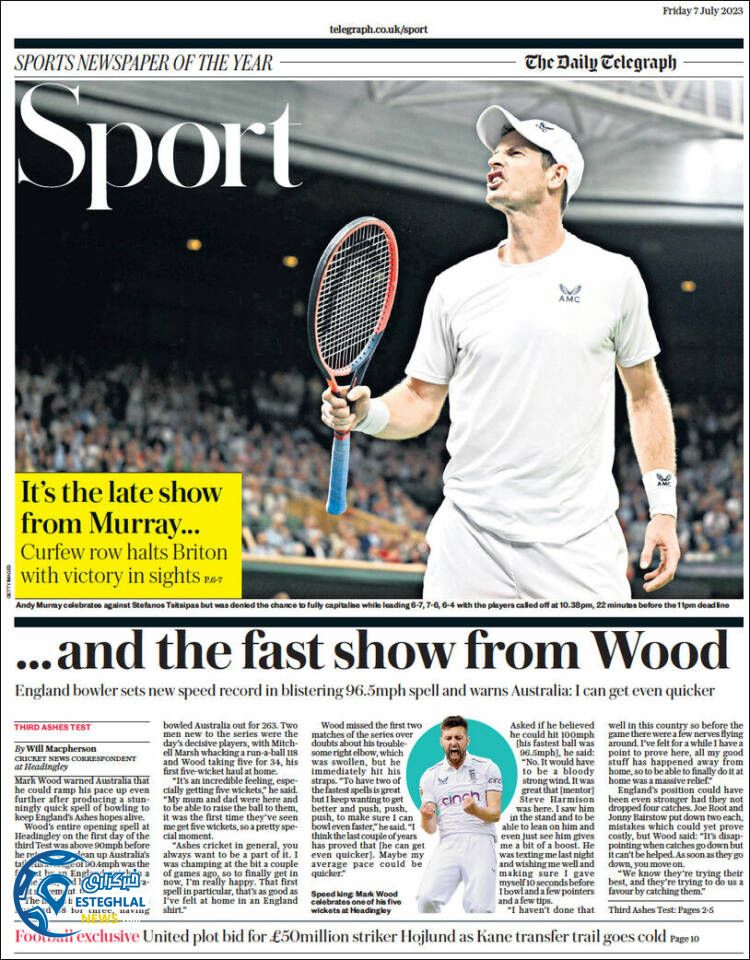 روزنامه ورزشی تلگراف اسپورت جمعه 16 تیر 1402 