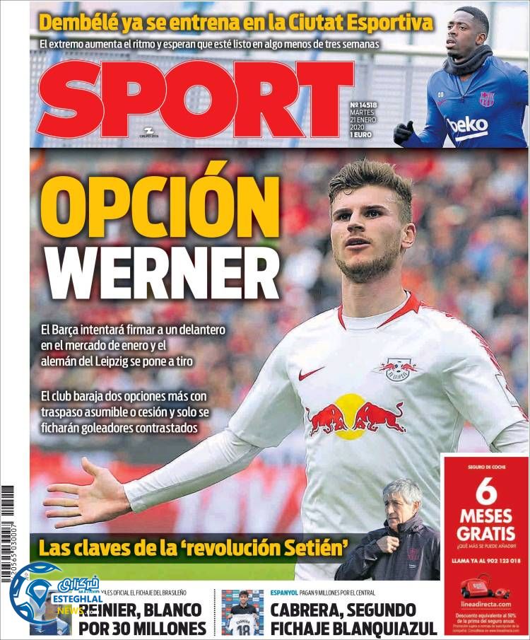 روزنامه ورزشی اسپورت سه شنبه 1 بهمن 1398