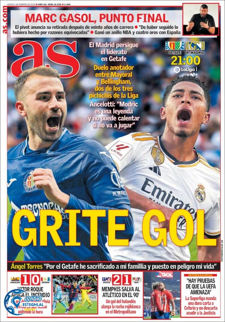 روزنامه ورزشی آ اس پنجشنبه 12 بهمن 1402 