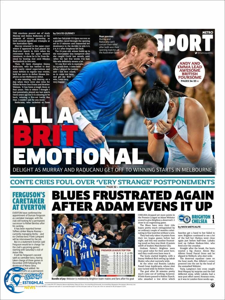 روزنامه ورزشی مترو اسپورت چهارشنبه 29 دی 1400