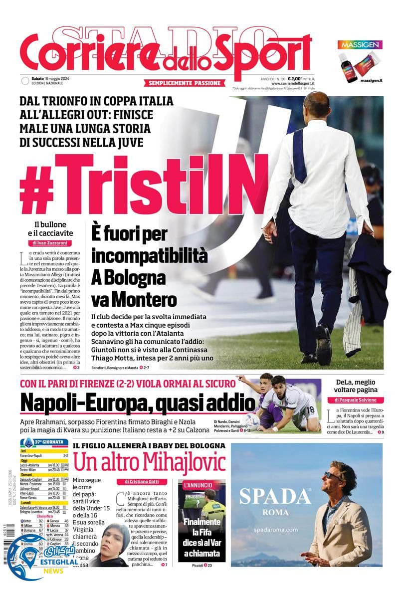 روزنامه ورزشی کوریره دلو اسپورت شنبه 29 اردیبهشت 1403 