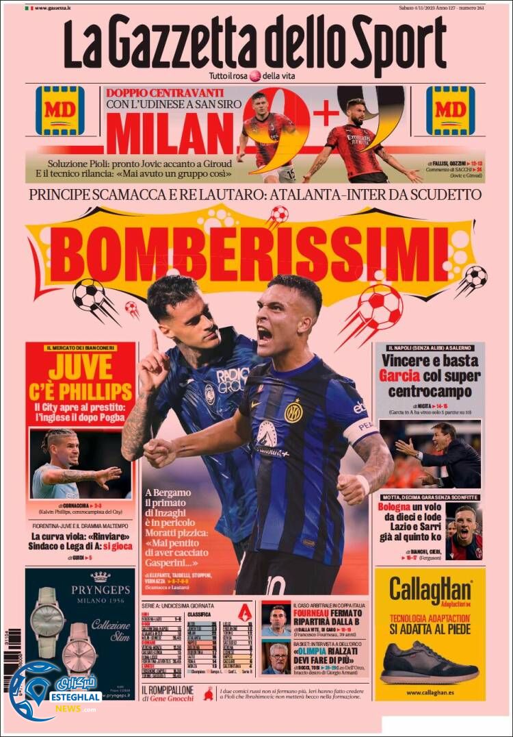 روزنامه ورزشی گاتزتا دلو اسپورت شنبه 13 آبان 1402