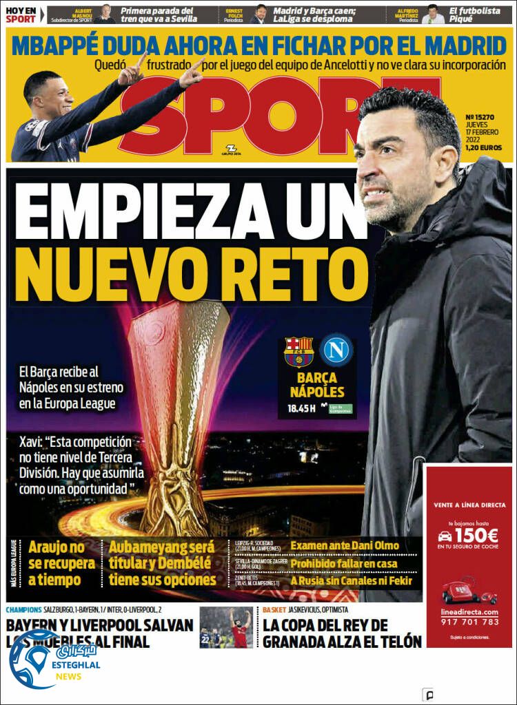 روزنامه ورزشی اسپورت پنجشنبه 28 بهمن 1400