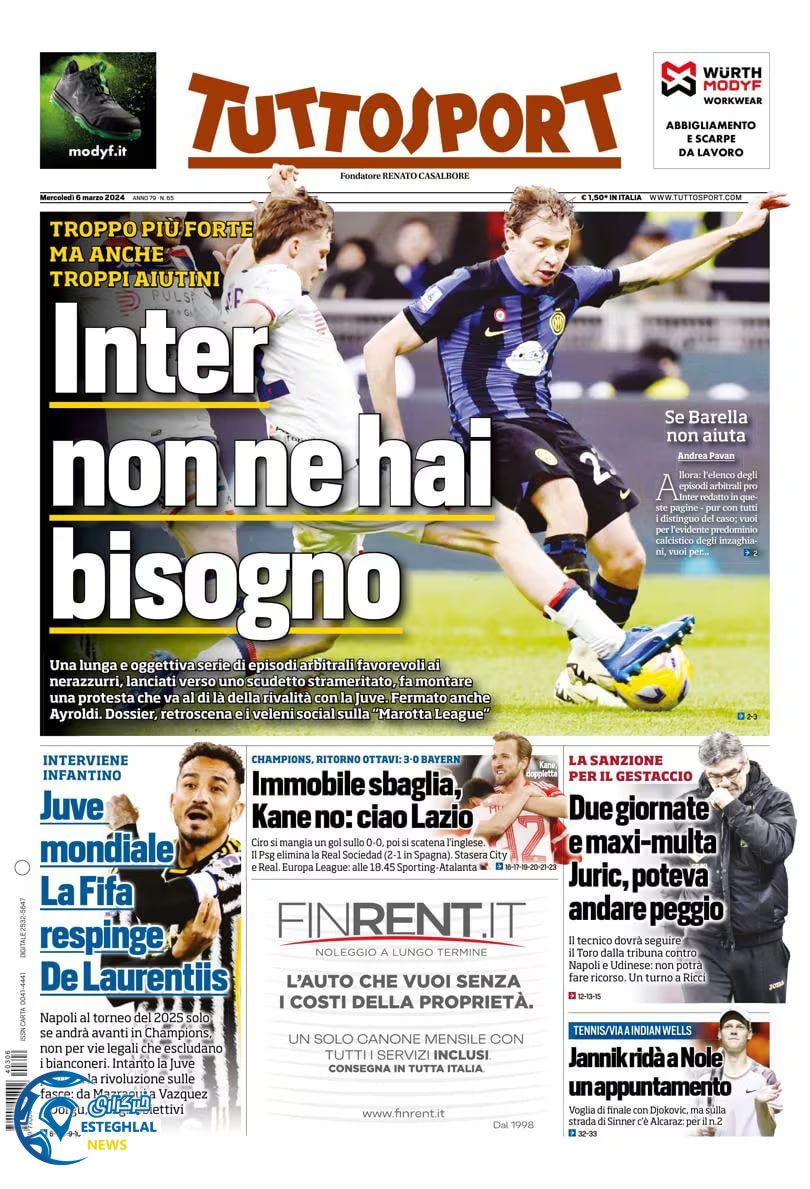 روزنامه  ورزشی توتو اسپورت چهارشنبه 16 اسفند 1402 