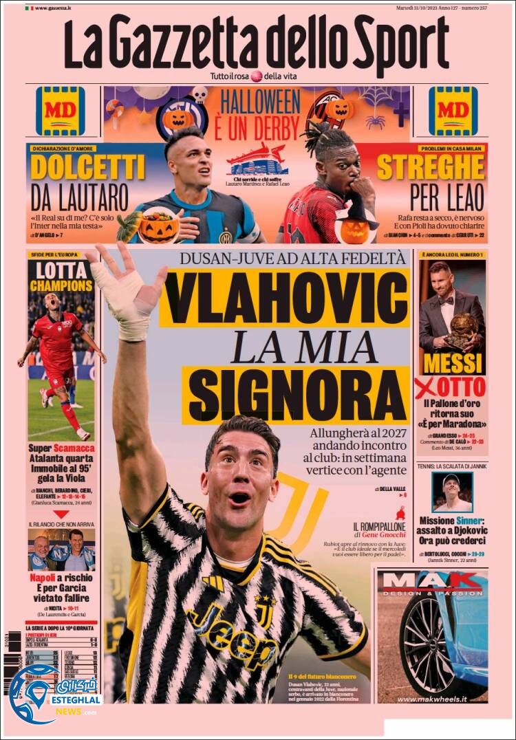 روزنامه ورزشی گاتزتا دلو اسپورت سه شنبه 9 آبان 1402 