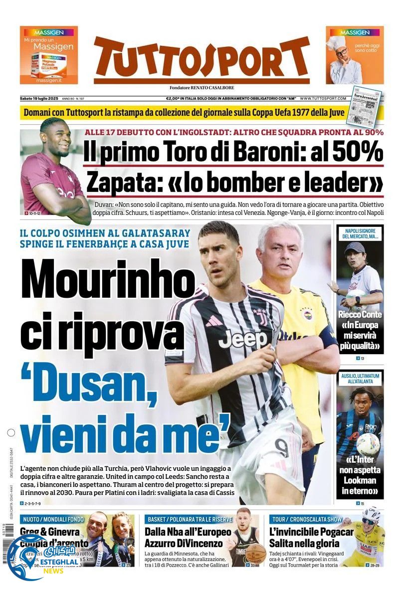 روزنامه ورزشی توتو اسپورت شنبه 28 تیر 1404  