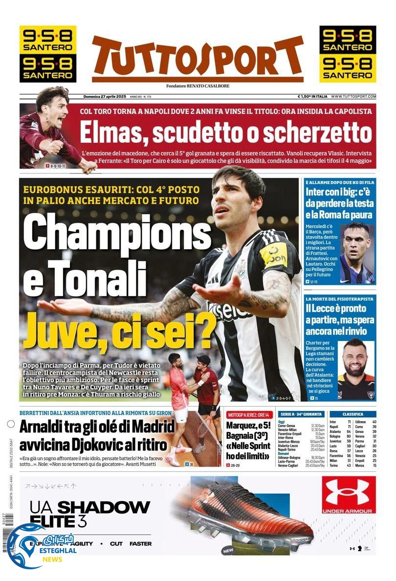 روزنامه  ورزشی توتو اسپورت یکشنبه 7 اردیبهشت 1404  